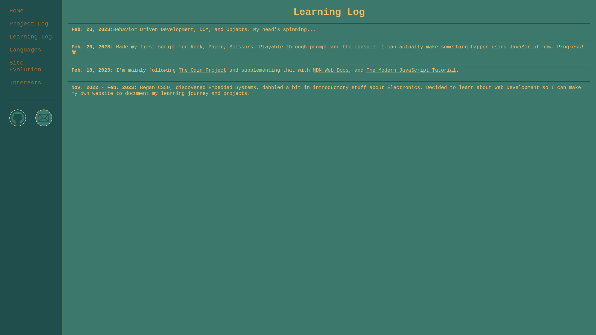 Screenshot of the newly made Learning Log page